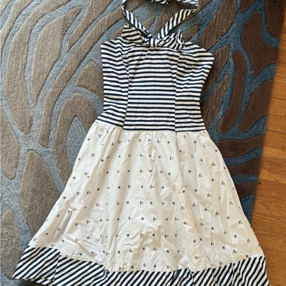 Unique Vintage | Striped Halter Dress - Black and White SM